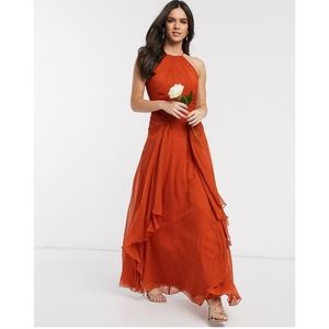 ASOS DESIGN Bridesmaid Pinny Ruched Maxi Dress Size 4 in Rust